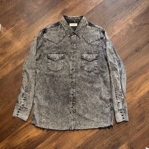 Saint Laurent Black Acid Wash Denim Button Down Shirt